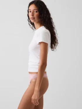 Softest Organic Stretch Cotton Lace-Trim Thong
