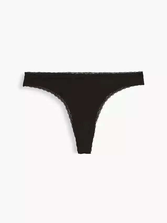 Softest Organic Stretch Cotton Lace-Trim Thong