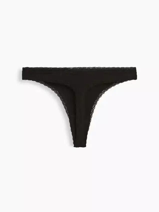 Softest Organic Stretch Cotton Lace-Trim Thong