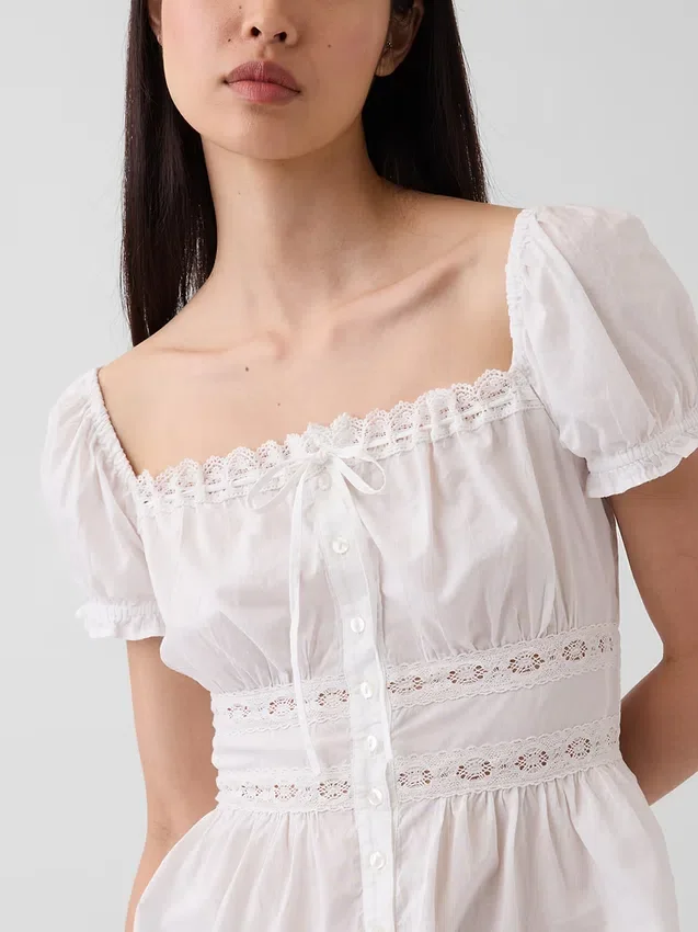 Square-Neck Lace-Trim Peplum Top
