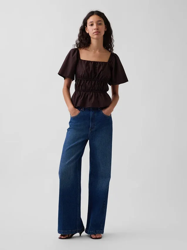 Square-Neck Peplum Top
