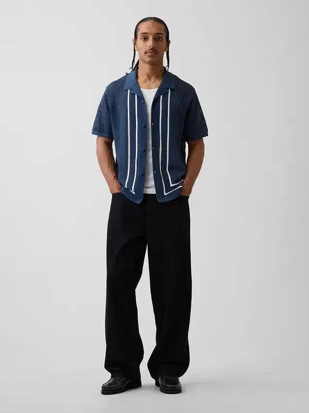 Stripe Camp Collar Sweater Shirt