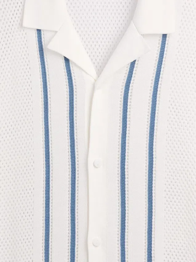 Stripe Camp Collar Sweater Shirt