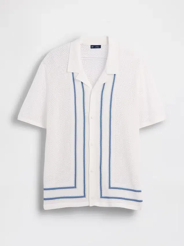 Stripe Camp Collar Sweater Shirt