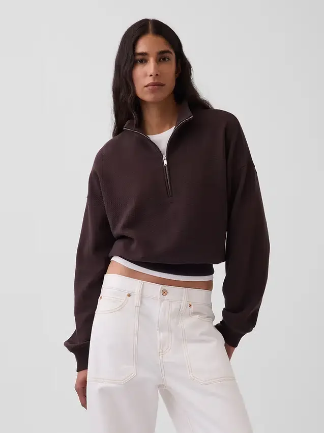 Textured Cotton Oversized Half-Zip Pullover