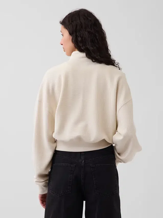 Textured Cotton Oversized Half-Zip Pullover