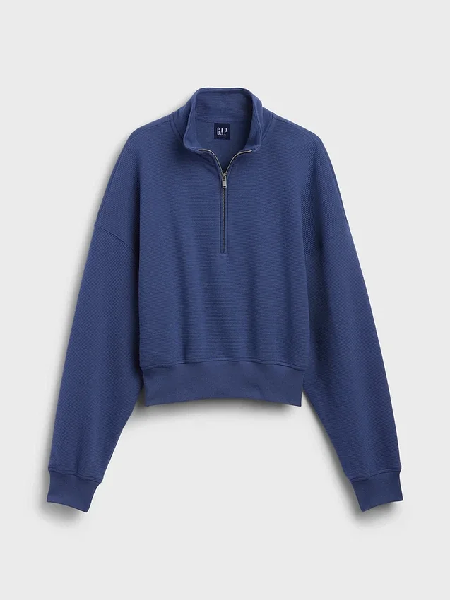 Textured Cotton Oversized Half-Zip Pullover