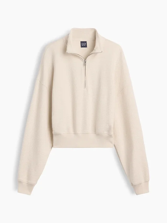 Textured Cotton Oversized Half-Zip Pullover