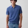 Textured Zip Polo Sweater Shirt