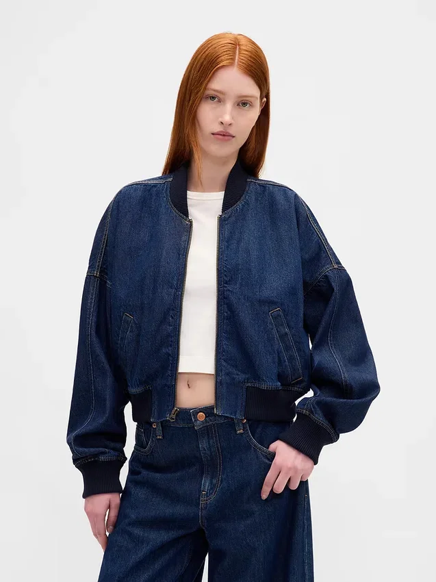 Ultrasoft Denim Bomber Jacket