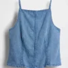 Ultrasoft Denim Seamed Square Neck Top