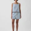 Ultrasoft Denim Stripe Crop Shell Tank Top