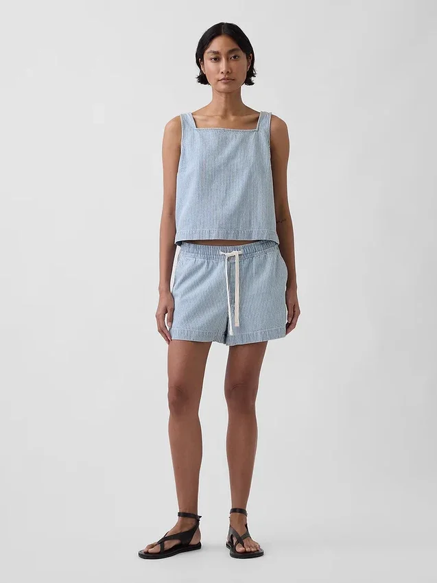 Ultrasoft Denim Stripe Crop Shell Tank Top