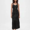 Ultrasoft Denim Zip-Front Maxi Dress