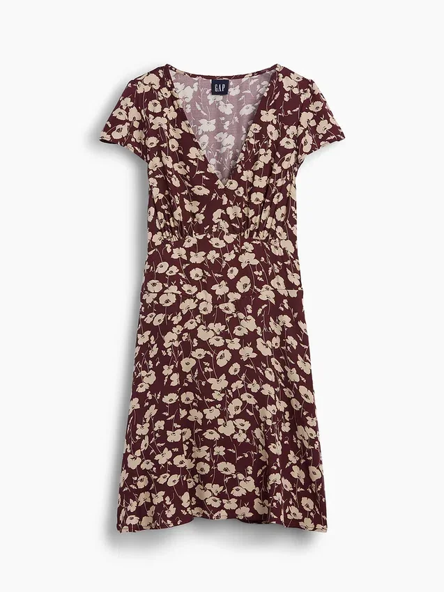 V-Neck Print Mini Dress